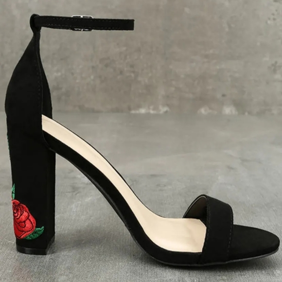 Lulus Black Suede Ankle Strap Heels Size 6.5 - Picture 4 of 4